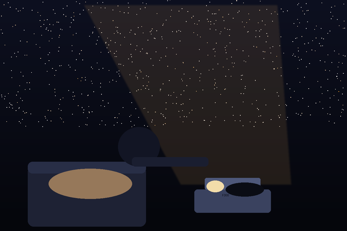 A child sleeping under the F300's projection cone of stars